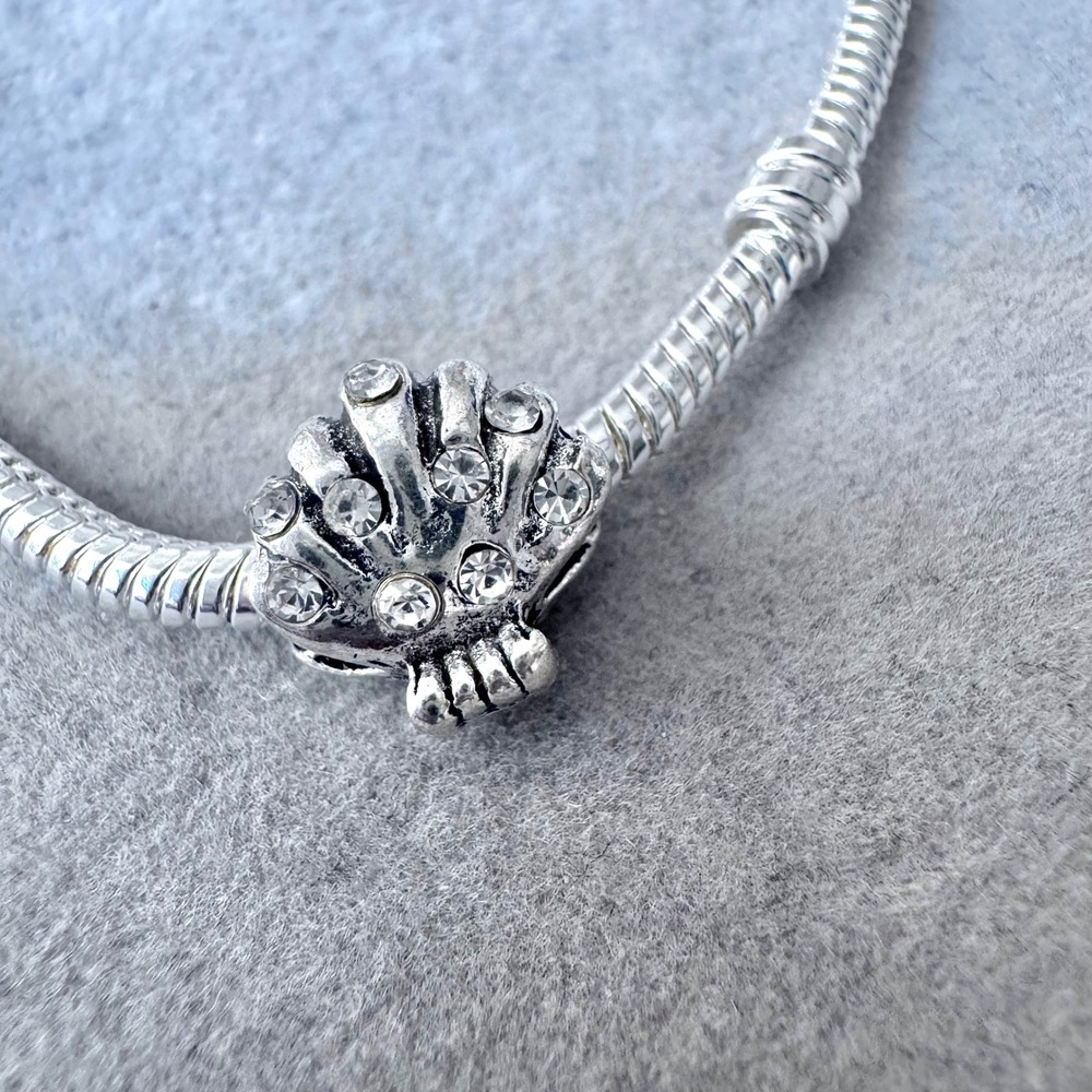 Seashell Scallop Shell Rhinestone Charm Bead Silver Tone fits PANDORA - Picture 5 of 7